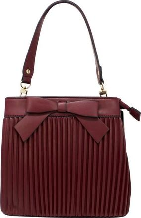 SVNX Womens Pleated Bow Grab Bag with Shoulder Strap - Burgundy - One Size