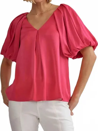 Entro Womens Bubble Sleeve Satin Top In Hot Pink