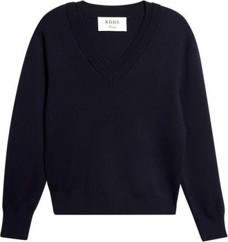 R&oacute;he Double V-Neck Merino Wool Sweater in Navy at Nordstrom, Size 40