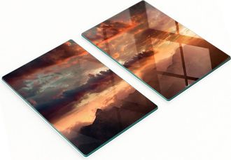 OEM Bandejas De Cristal Para Servir Aperitivos, Puesta De Sol En La Monta&ntilde;a, 2x40x52 Cm