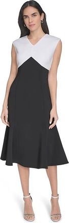 Calvin Klein Scuba Color Block A-Line Womens Dress Black White : 10, Polyester/Spandex