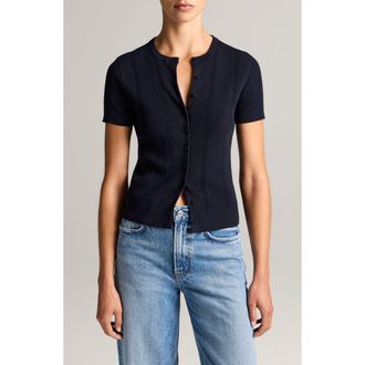 Vince Short Sleeve Rib Knit Cardigan in Ink at Nordstrom, Size Xx-Small