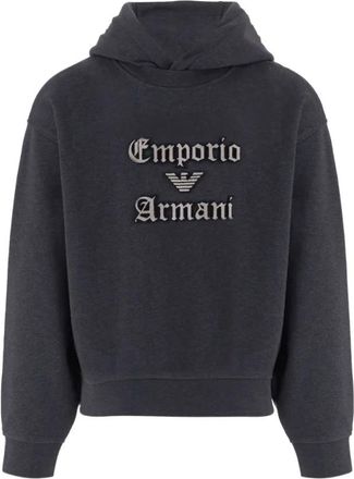 Emporio Armani Felpa Antracite con Logo e Cappuccio - - Sweatshirts & Hoodies - Uomo - Nero - XL