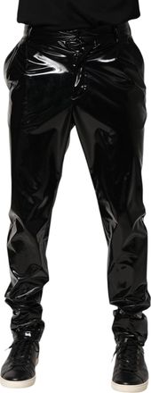 Dolce & Gabbana Mens Glossy Polyester Trousers Black Spandex Elastane