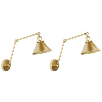 Beliani Conjunto De 2 L&aacute;mparas De Pared Modernas Pantalla De Metal Brazo Oscilante Ajustable Dorado Narva