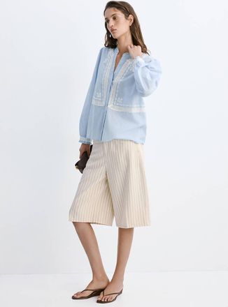 Mango Camicia cotone ricamata dettagli increspati celeste - Donna - XL - MANGO