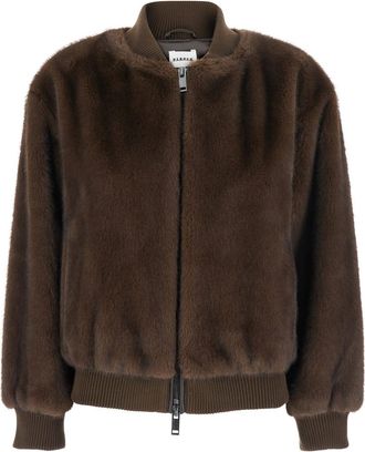 Parosh Brown Jacket With Zip Fastening In Eco Fur Woman