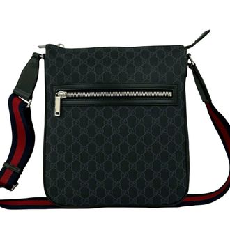 Gucci Black Navy Red Color Leather Pvc Shoulder Bag Tote Bag (Pre-Owned)