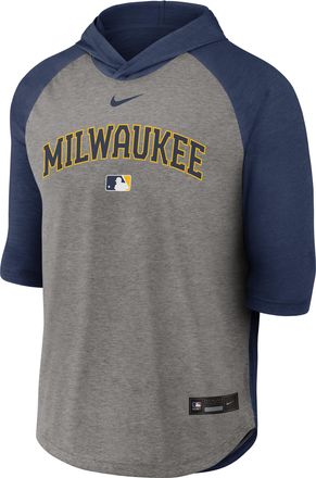 Nike Milwaukee Brewers Authentic Collection Flux Nike Mens Dri-FIT MLB 3/4-Sleeve Hooded T-Shirt in Blue | 04HI013NMZB-LQZ