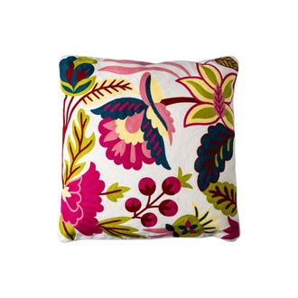 Novit&agrave; Home Cushion with colored flowers on a white background with inner filling