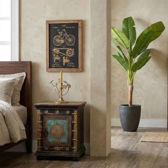 Wanderlust Deco Mesita de noche de madera artesanal 50 x 40 x 59h cm