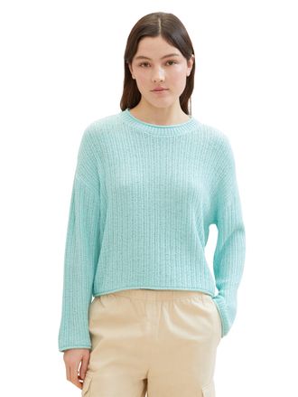 Tom Tailor Denim Strickpullover TOM TAILOR DENIM, Damen, Gr. XL (42), blau (pastel turquoise), Grobstrick, Obermaterial: 55% Polyacryl, 45% Polyamid, unifarben, bequem