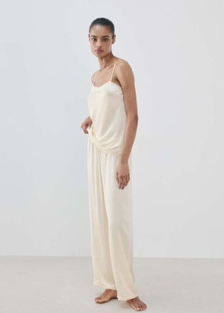 Mango Pantaloni pigiama raso pizzo bianco avorio - Donna - S - MANGO