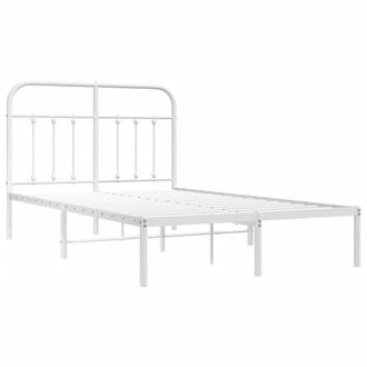 Berkfield Home Metal Bed Frame with Headboard White 120x190 cm Small Double