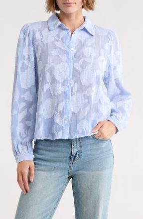 Joie Long Sleeve Striped Cotton Shirt in Striped Groud/Blue/White at Nordstrom Rack, Size X-Small