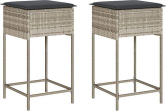 vidaXL Vidaxl - Taburetes De Cocina Y Cojines 2 Uds Rat&aacute;n Sint&eacute;tico Gris Claro