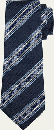 Ermenegildo Zegna Mens Navy Blue Striped Silk Jacquard Tie