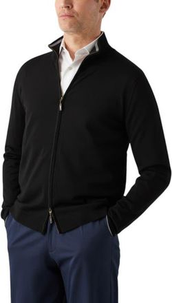 Robert Talbott Dalton Full Washable Merino Zip Sweater in Black W/gray Tipping at Nordstrom, Size X-Large