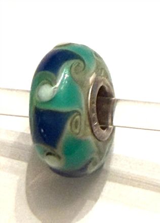 Trollbeads Womens Universal Beads For Bracelet In Unique Teal, Navy With White Dots