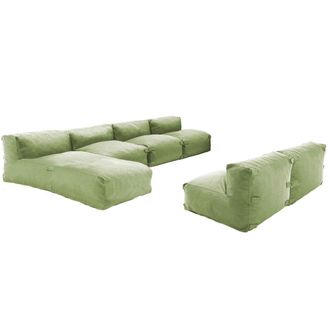 Oviala Mueble de jard&iacute;n modular de 6 plazas con chaise longue verde cactus