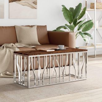 vidaXL Mesa De Centro Acero Inoxidable Y Madera Maciza Reciclada Vidaxl