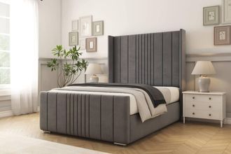 Comfort Beds Grace Coniston Bed Frame With Mattress-50 Upholstered Wingback in Dark Grey | Size: Small Double