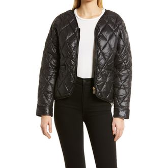 Via Spiga V-Neck Quilted Water Resistant Jacket in Black at Nordstrom, Size Small