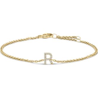 House of Brilliance 10K Gold Diamond Accent A-Z Initial Charm and Link Bracelet in Yellow | R at Nordstrom