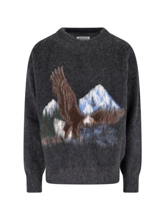 Maison Margiela Intarsia Knit Sweater with Eagle Design and Four Stitches