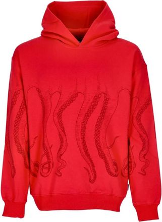 Octopus Rode Lichtgewicht Hoodie met Tentakel Print - Heren - Hoodies - Rood - XS - Katoen - Hoodies & sweatvesten