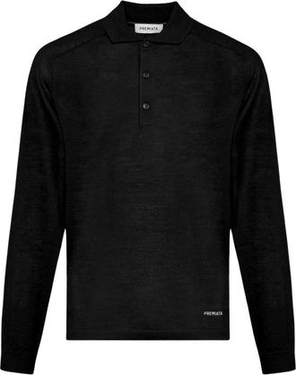 Premiata Wollen poloshirt met lange mouwen van zijde - Heren - Ronde hals truien - Zwart - S - Wol - Truien & Vesten