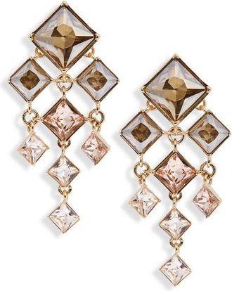Oscar De La Renta Square-Cut Rhinestone Chandelier Clip-On Earrings in Golden Shadow at Nordstrom