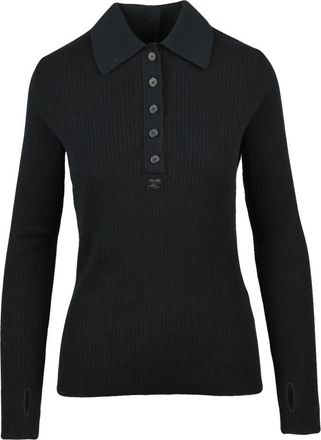 Courr&egrave;ges Polo in maglia - Dames - Ronde hals truien - Zwart - M - Katoen - Truien & Vesten