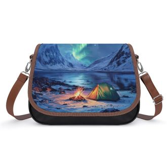 Generic Camping in Northern Lights Womens Crossbody Bag Fashion Shoulder Handbags Message Tote Bag with Adjustable Strap