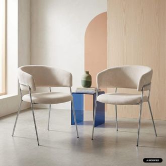 Sweeek Sill&oacute;n vintage de tela con estructura cromada, set de 2, beige