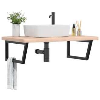 Berkfield Home Basin Shelf Wall Mounted Steel & Solid Wood Oak in Brown
