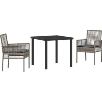 vidaXL Vidaxl - Conjunto De Comedor De Jard&iacute;n Con Coj&iacute;n 3 Pcs Gris Polirat&aacute;n