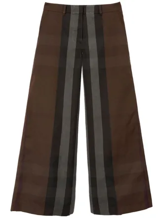 Burberry check-pattern wide-leg trousers - women - Cotton/Polyester - 4 - Brown