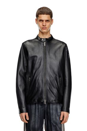 Diesel Leather biker jacket with embossed logo - Leather jackets - Man - Black