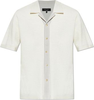 Rag & Bone Harvey Contrast-Trim Knit Camp Shirt - Heren - Korte mouwen Overhemden - Beige - XL - Katoen - Overhemden
