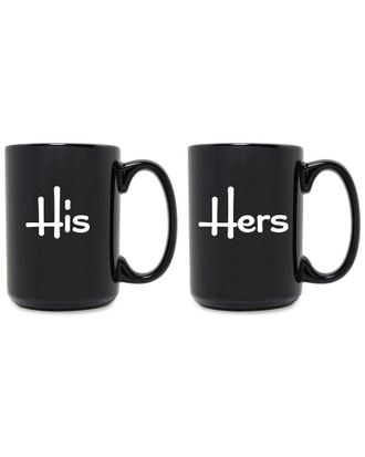SUSQUEHANNA GLASS Set Of 2 His & Hers Grande Black Mugs
