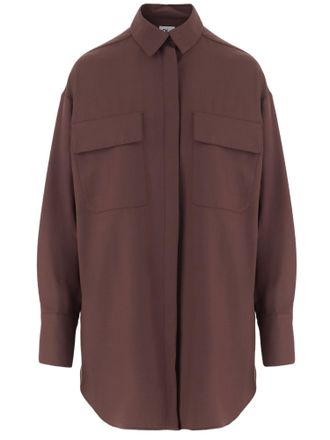 Ql2 Quelledue Burgundy Stretch Wool-Blend Shirt With Concealed Button Closure