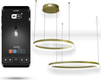 OEM L&aacute;mpara Redonda Wifi Tuya De 60 Cm + 40 Cm Con Led Y Anillo Colgante Dorado