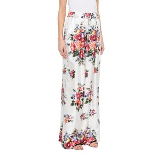 Dolce & Gabbana Wide Trousers, female, Multicolor, Size: S Flower Print Silk Trousers