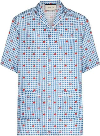 Gucci GG Apple Jacquard Check Bowling Shirt Blue 636406-ZAFEM-4428