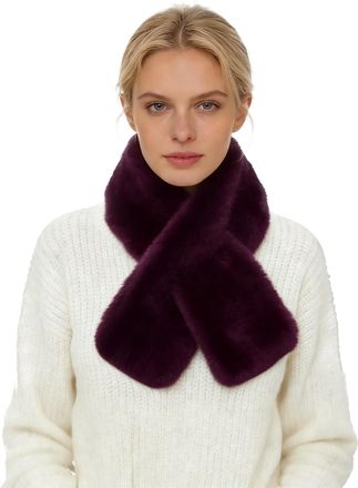 Lina & Lily Faux Fur Pull-Through Womens Winter Collar Scarf Neck Warmer Rectangle Fluffy (Purple)
