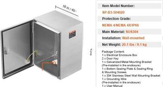 OEM Caja El&eacute;ctrica, Ip66 Impermeable, Acero Inoxidable 304 Duradero, 50x40x20 Cm