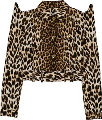 Roberto Cavalli Leopard Print Denim Jacket, Brand Size 44 ( US Size 10 )
