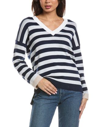 Fort&eacute; Cashmere High-Low Stripe Cashmere-Blend Sweater