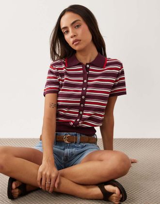 Nobody's Child Polo in maglia sottile a righe bordeaux-Rosso